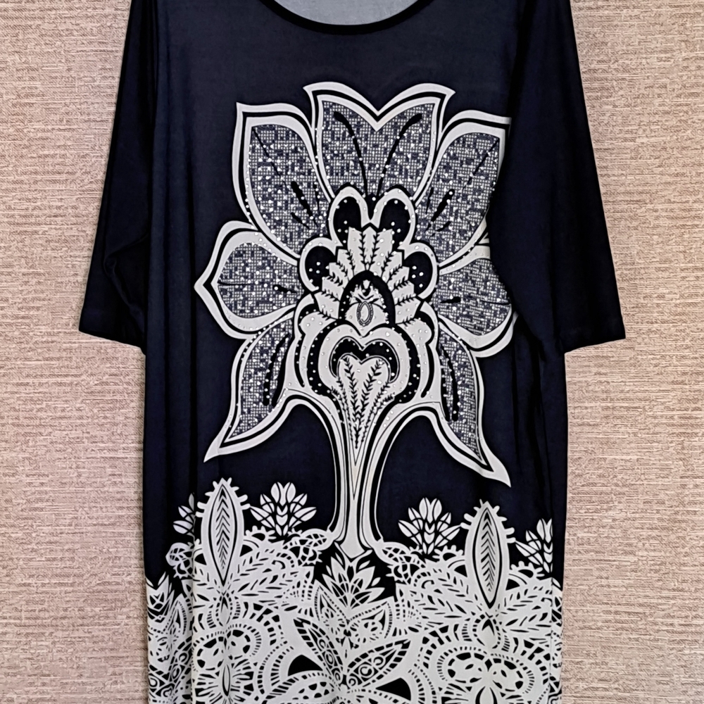 5th & Love Navy and White Graphic Tunic Dress Size XL